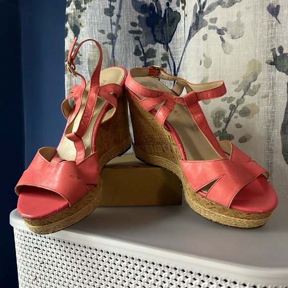 Franco Sarto wedge sandals in coral. - Picture 2 of 3